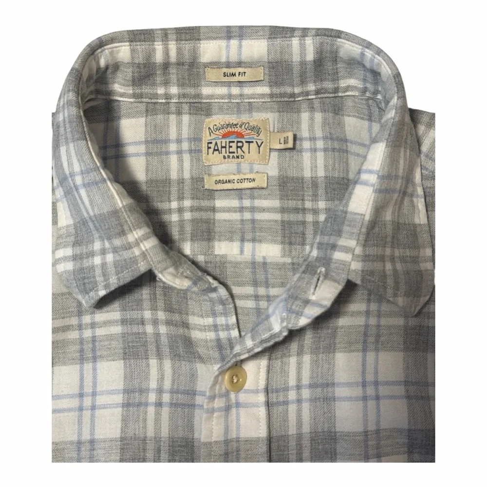 Faherty Slim Fit Organic Cotton Plaid Flannel Shirt Mens‎ L
